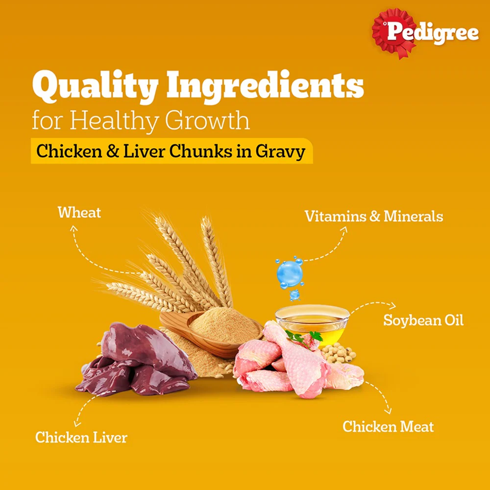 Pedigree Chicken and Liver Chunks in Gravy Adult Dog Wet Food (130g) - Image 4