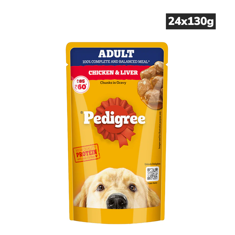 Pedigree Chicken and Liver Chunks in Gravy Adult Dog Wet Food (130g) - Image 5