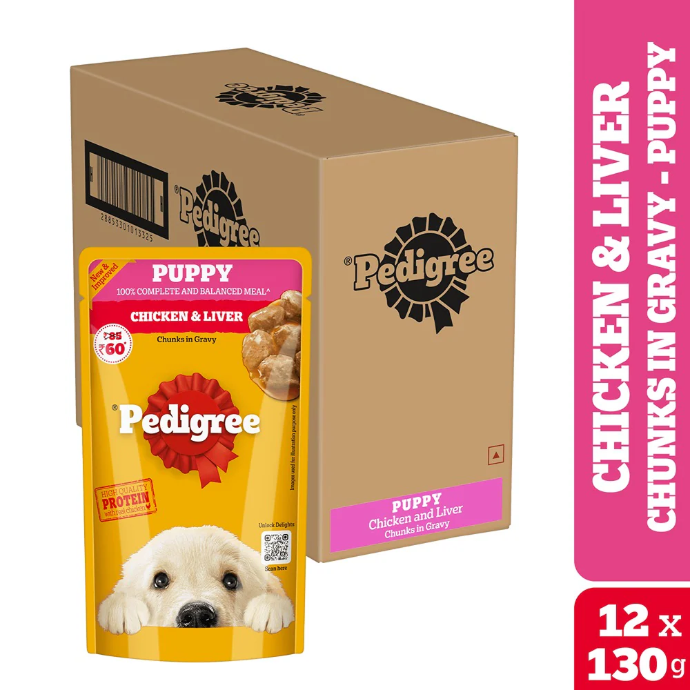 Pedigree Chicken and Liver Chunks in Gravy Pouch Puppy Dog Wet Food (130g) - Image 22