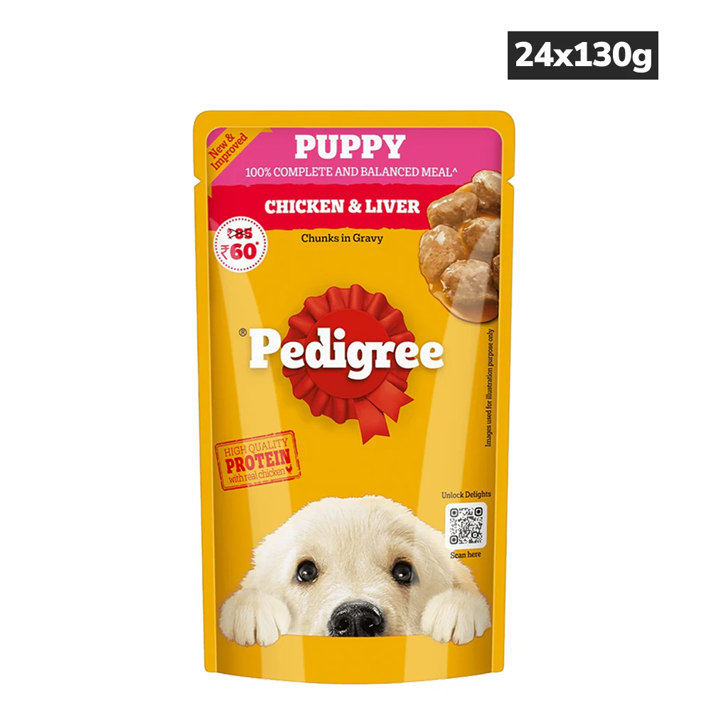 Pedigree Chicken and Liver Chunks in Gravy Pouch Puppy Dog Wet Food (130g) - Image 24