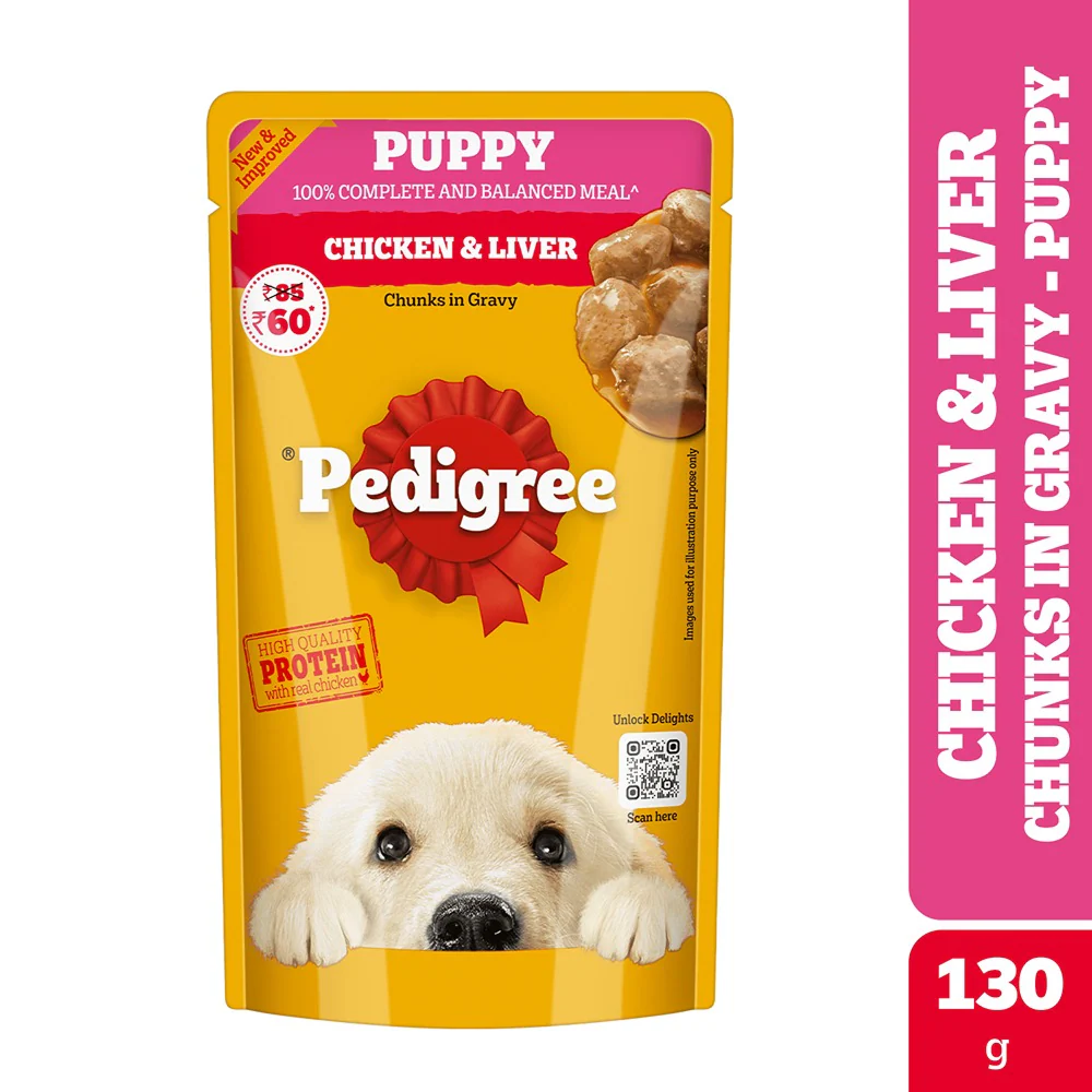 Pedigree Chicken and Liver Chunks in Gravy Pouch Puppy Dog Wet Food (130g) - Image 21