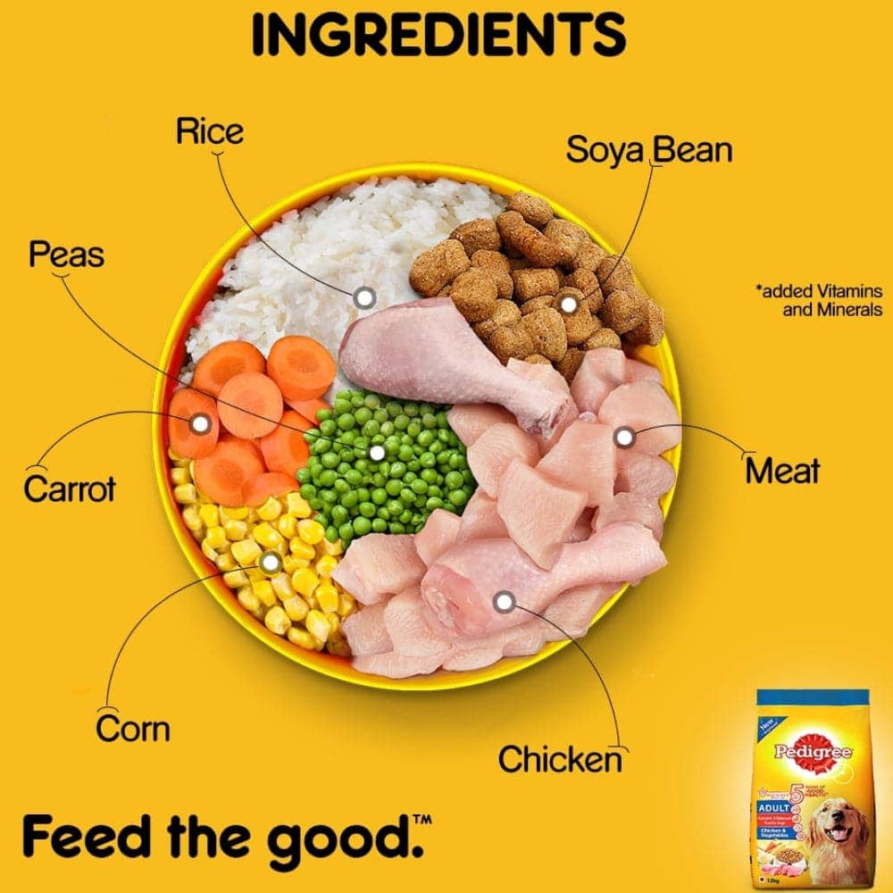 Pedigree Chicken and Vegetables Dry and Chicken and Liver Chunks in Gravy Wet Adult Dog Food Combo - Image 4
