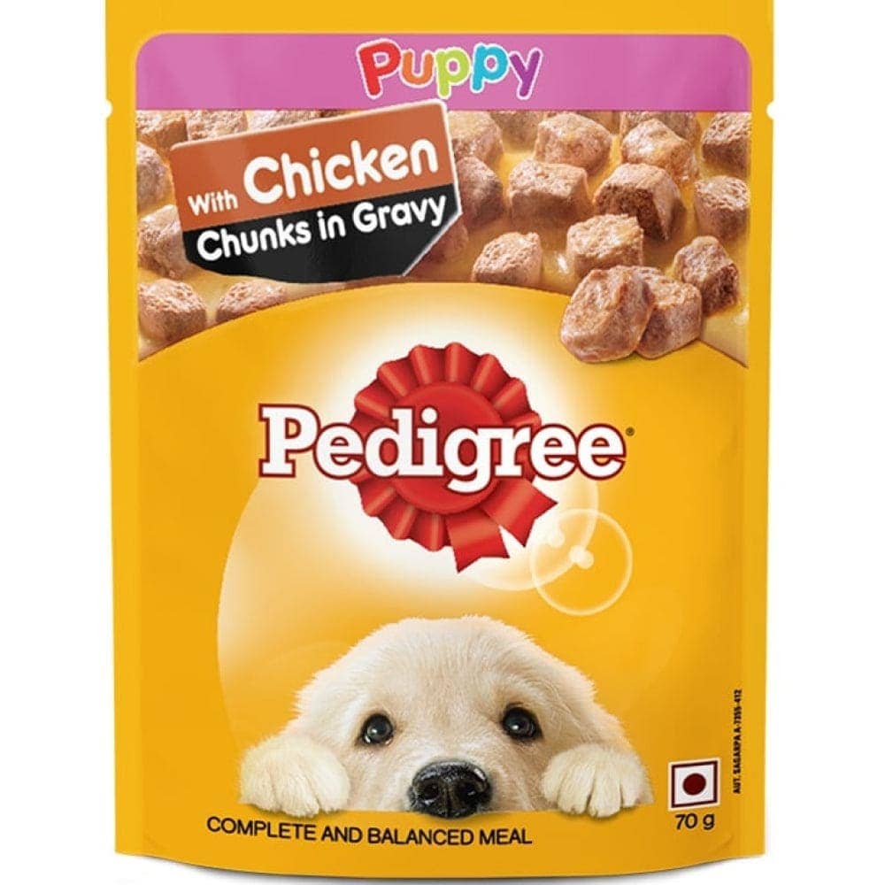 Pedigree Chicken Chunks in Gravy Pouch Puppy Wet Food and Chicken & Milk Puppy Dry Food Combo - Image 2