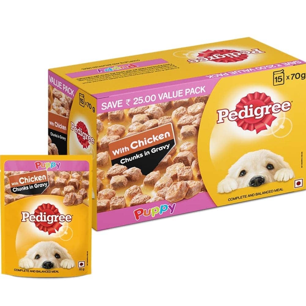 Pedigree Chicken Chunks in Gravy Pouch Puppy Wet Food and Chicken & Milk Puppy Dry Food Combo - Image 3