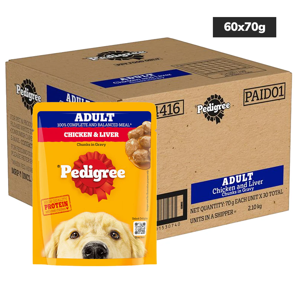 Pedigree Chicken and Liver Chunks in Gravy Adult Dog Wet Food (70g) - Image 27