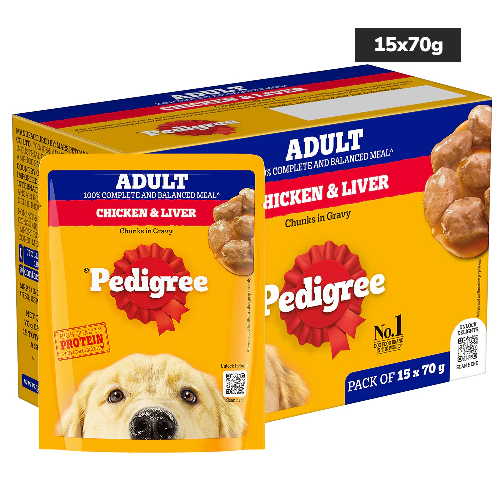 Pedigree Chicken and Liver Chunks in Gravy Adult Dog Wet Food (70g) - Image 28