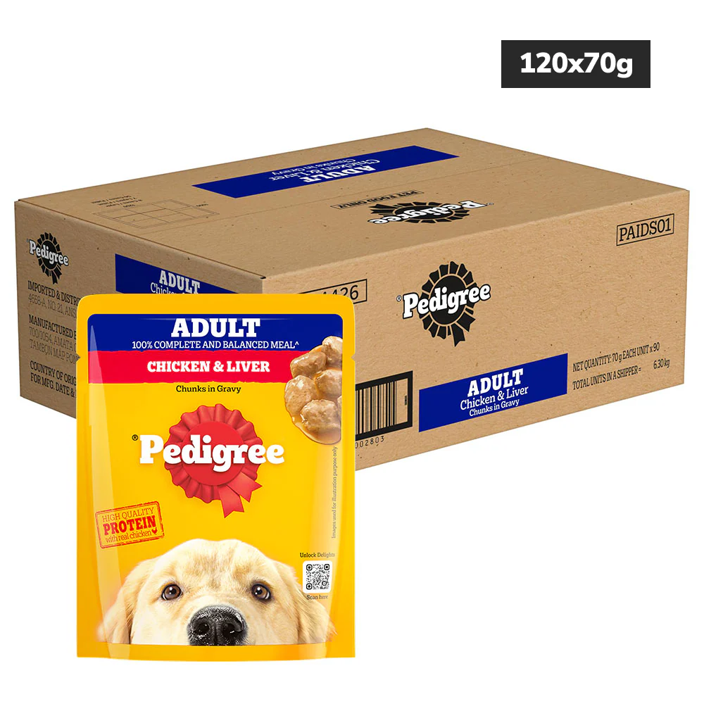 Pedigree Chicken and Liver Chunks in Gravy Adult Dog Wet Food (70g) - Image 25