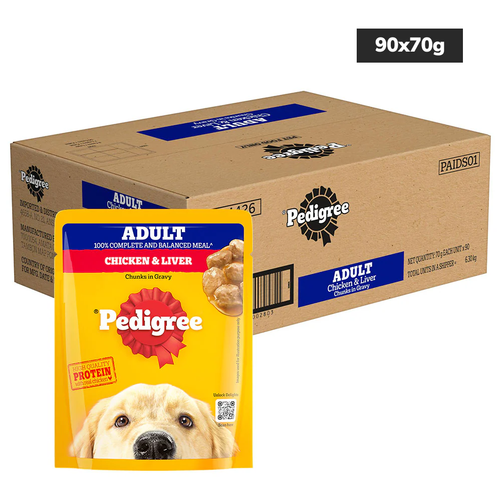 Pedigree Chicken and Liver Chunks in Gravy Adult Dog Wet Food (70g) - Image 24