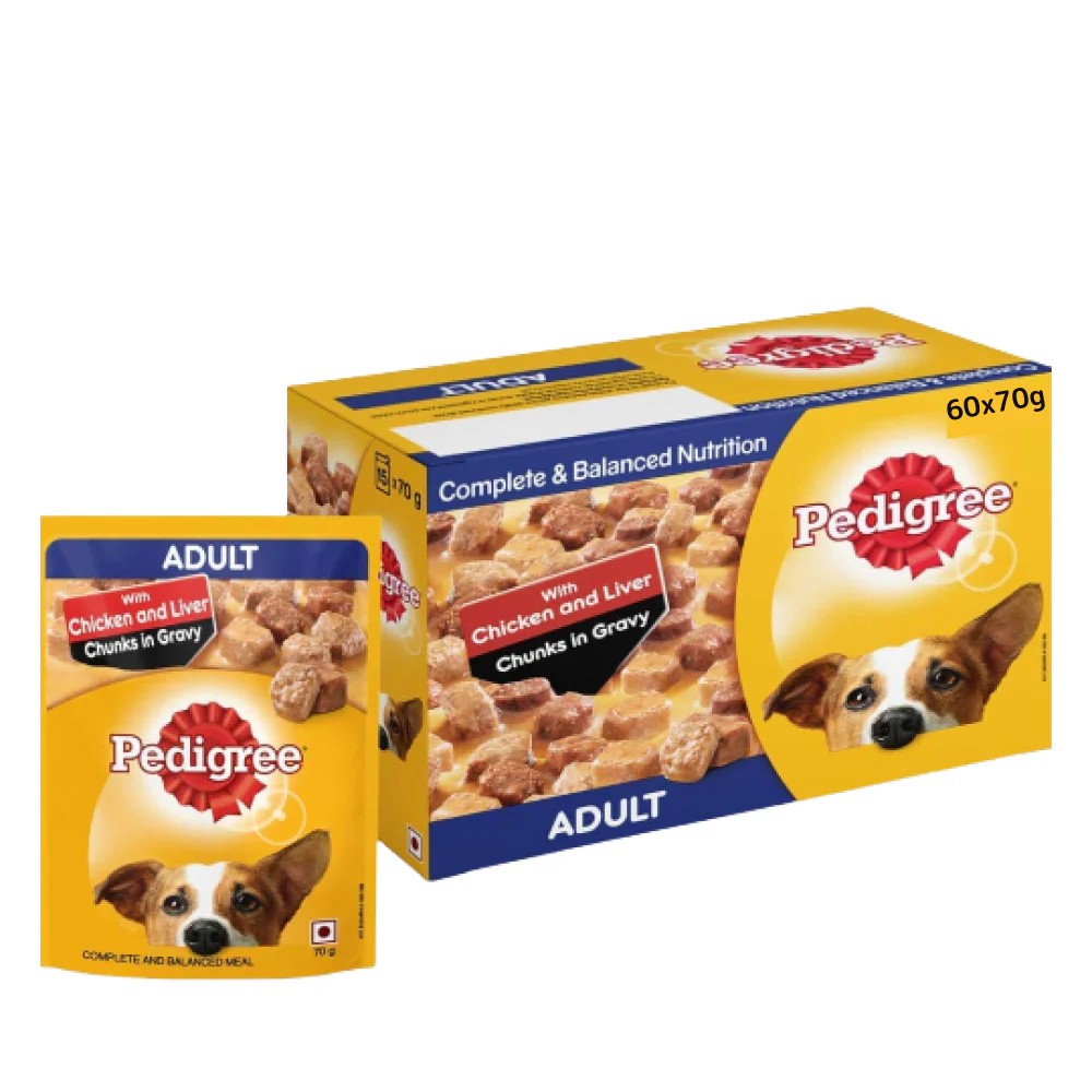 Pedigree Chicken and Liver Chunks in Gravy Adult Dog Wet Food (70g) - Image 3