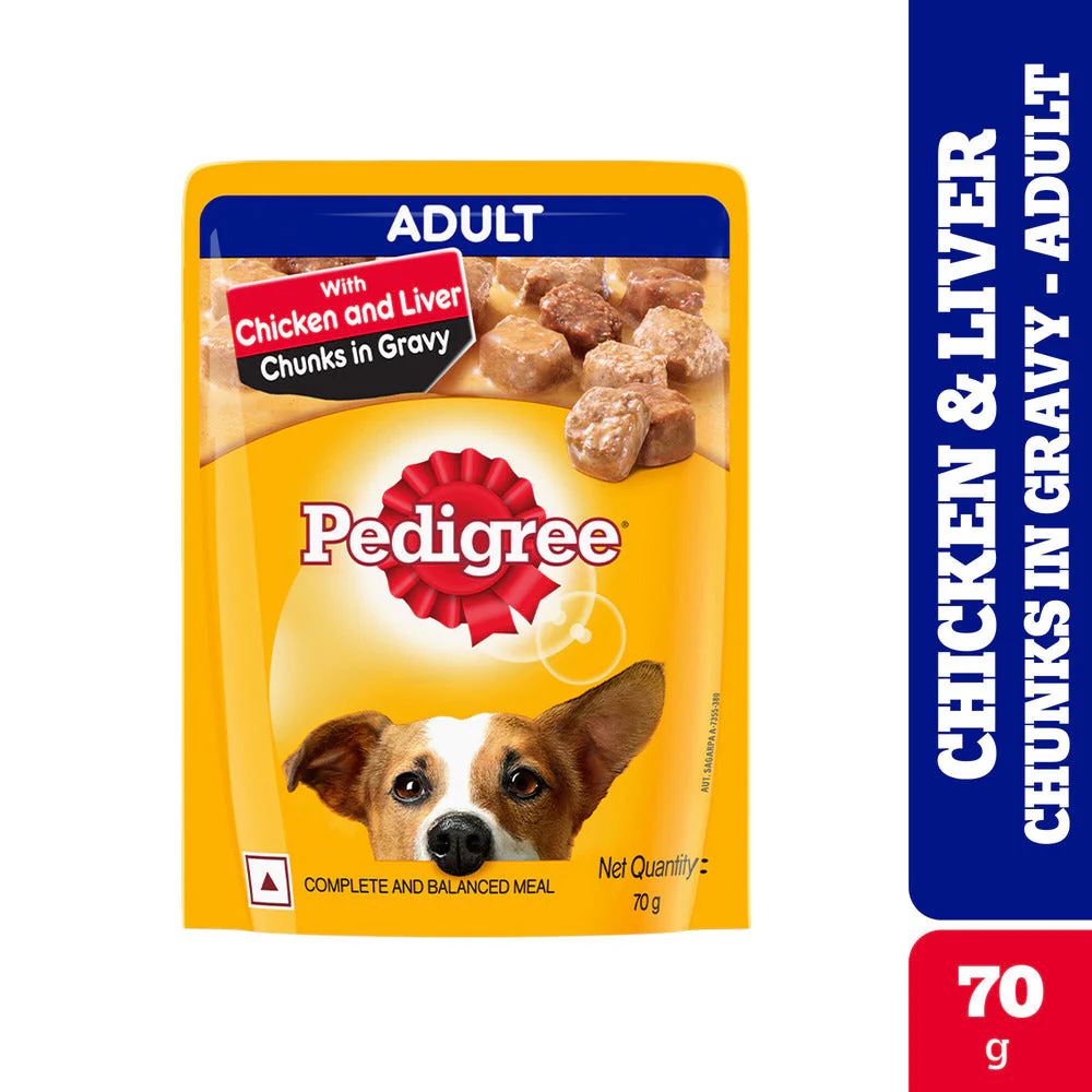 Pedigree Chicken and Liver Chunks in Gravy Adult Dog Wet Food (70g) - Image 4