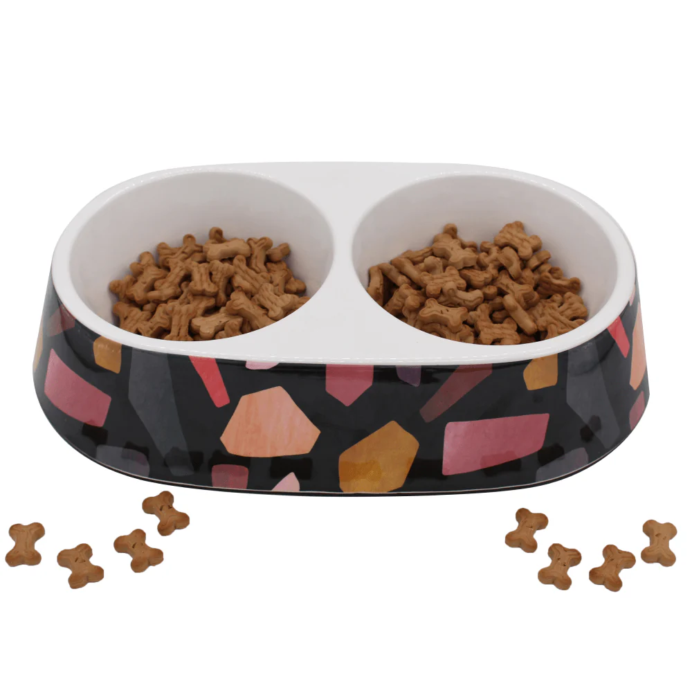 Peetara Abstract Designer Melamine Double Diners for Dogs and Cats (Black) - Image 2