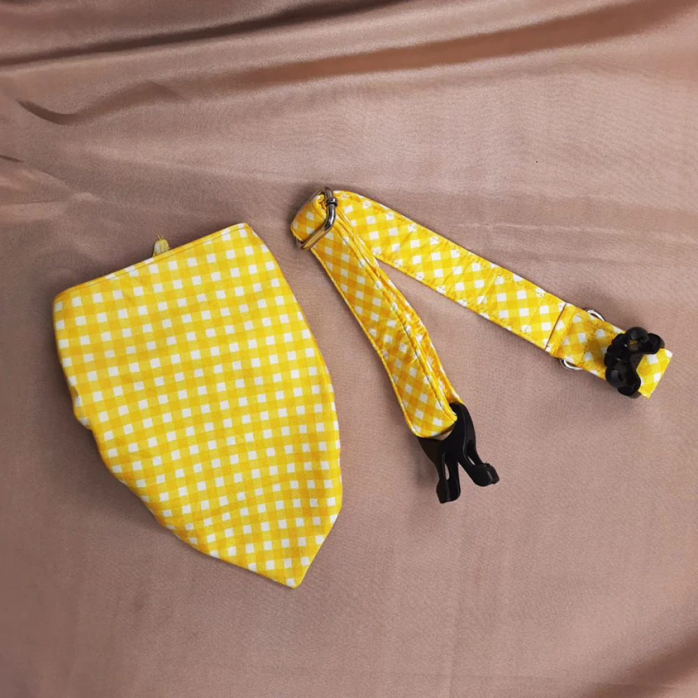 Pet Feast Checkered Collar And Bandana Sets for Dogs (Yellow) - Image 3