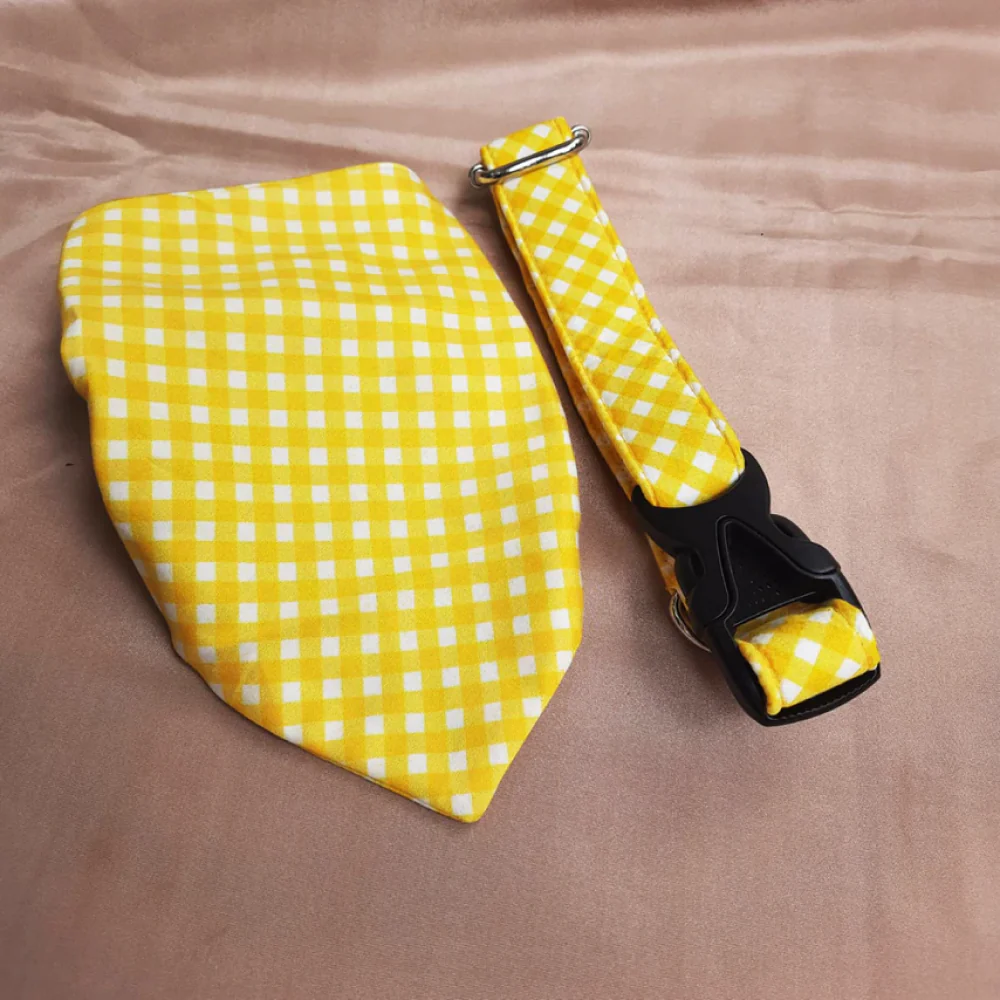 Pet Feast Checkered Collar And Bandana Sets for Dogs (Yellow) - Image 5