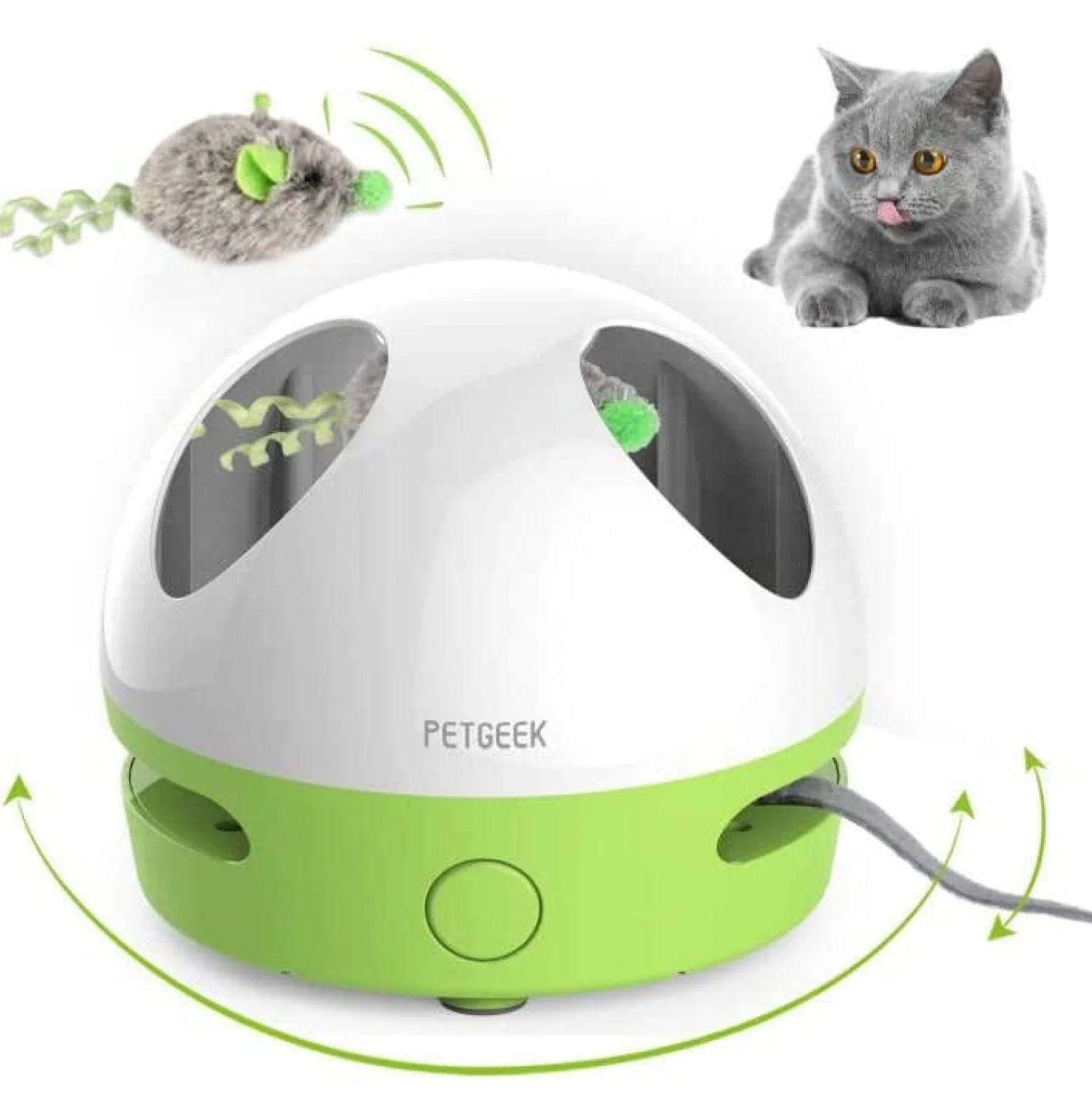 Pet Geek Hiding Mouse for Cats (White/Green) - Image 2
