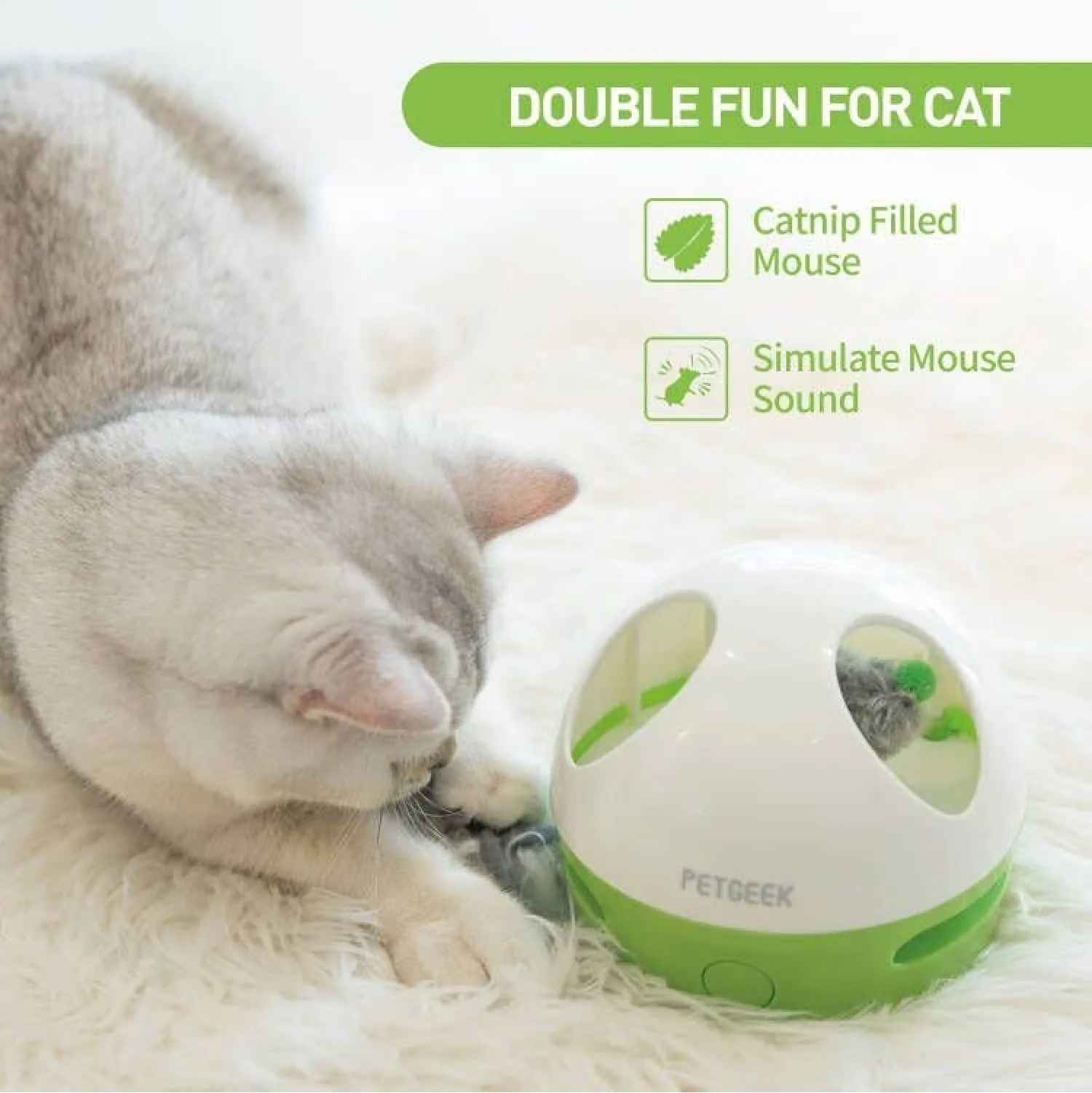 Pet Geek Hiding Mouse for Cats (White/Green) - Image 3