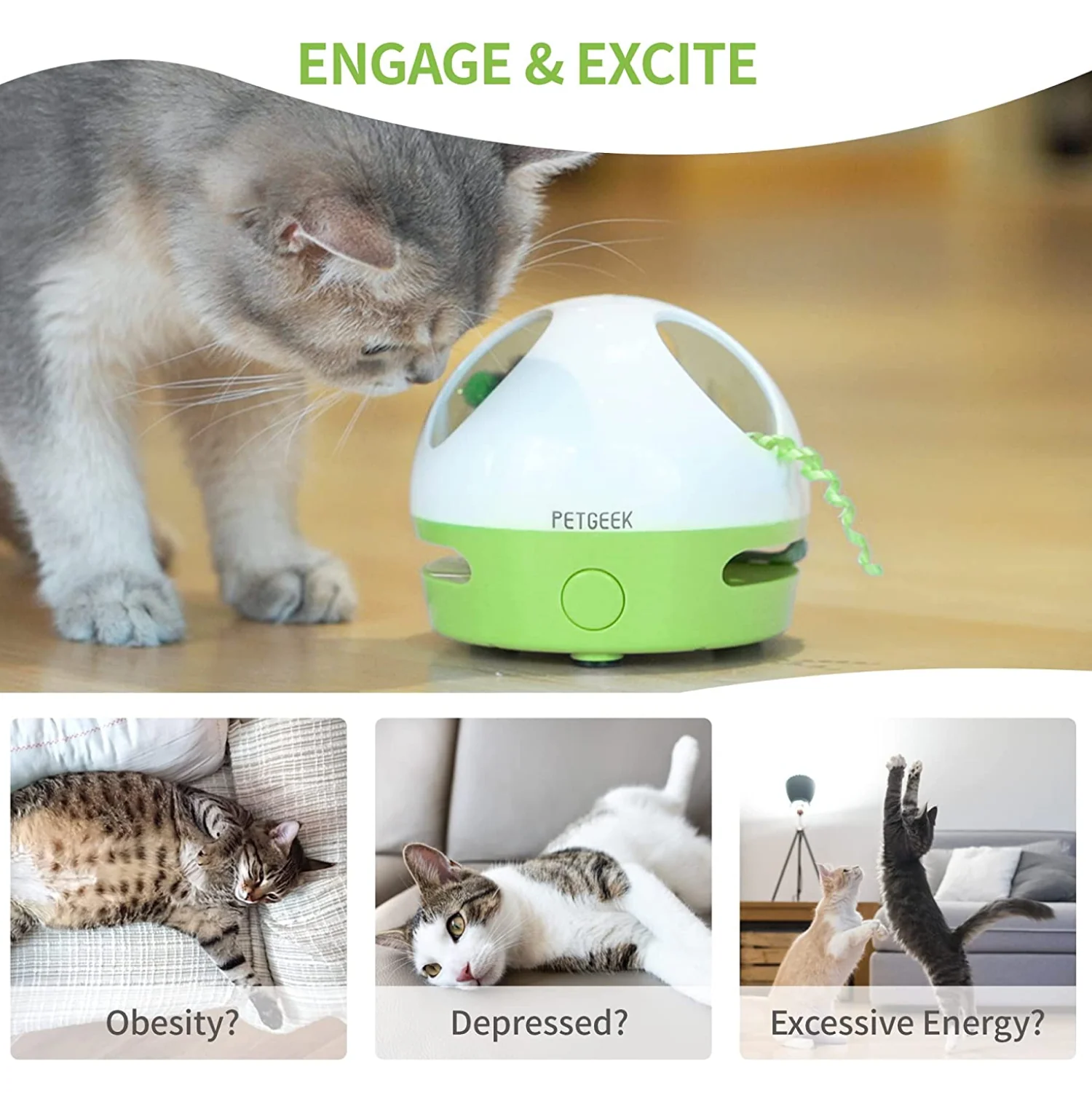 Pet Geek Hiding Mouse for Cats (White/Green) - Image 4