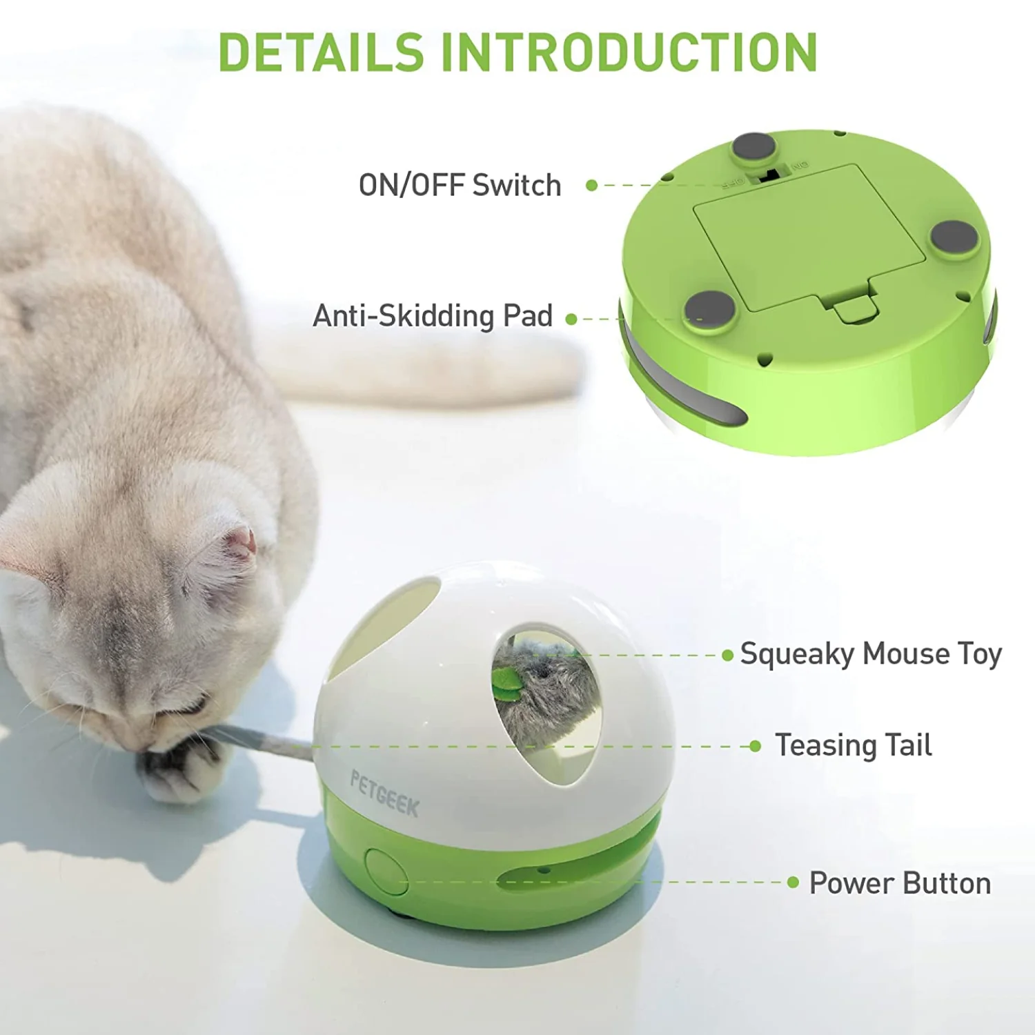 Pet Geek Hiding Mouse for Cats (White/Green) - Image 7