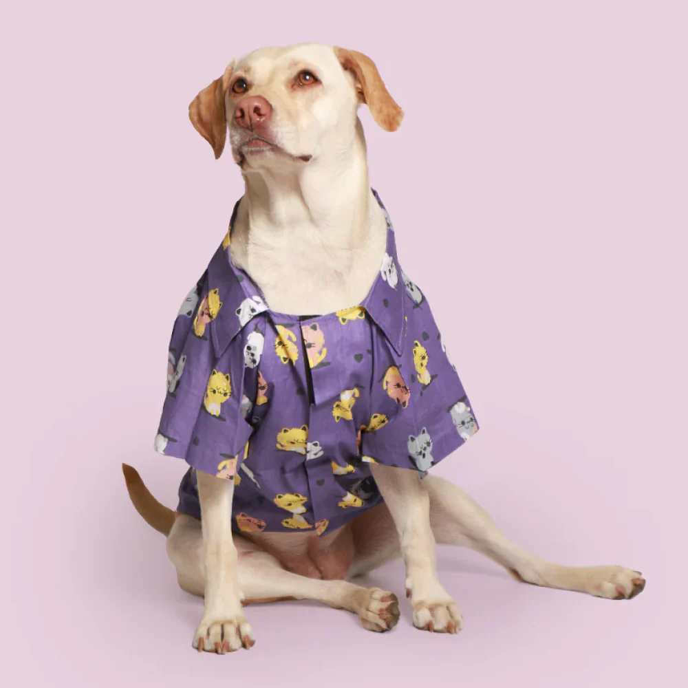 Pet Set Go Funky Cats Print Cotton Shirt for Dogs (Purple) - Image 2