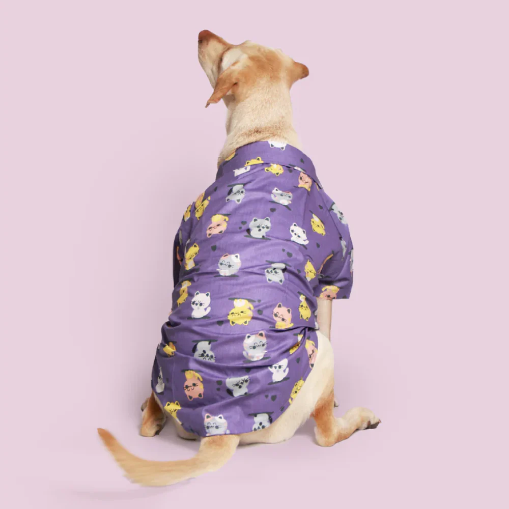 Pet Set Go Funky Cats Print Cotton Shirt for Dogs (Purple) - Image 3