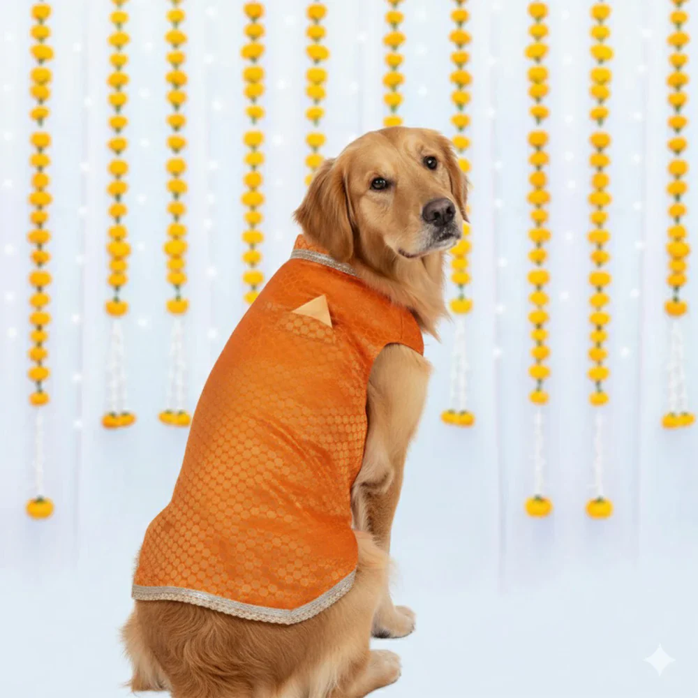 Pet Set Go Kurta with Bowtie  for Dogs (Orange) - Image 9