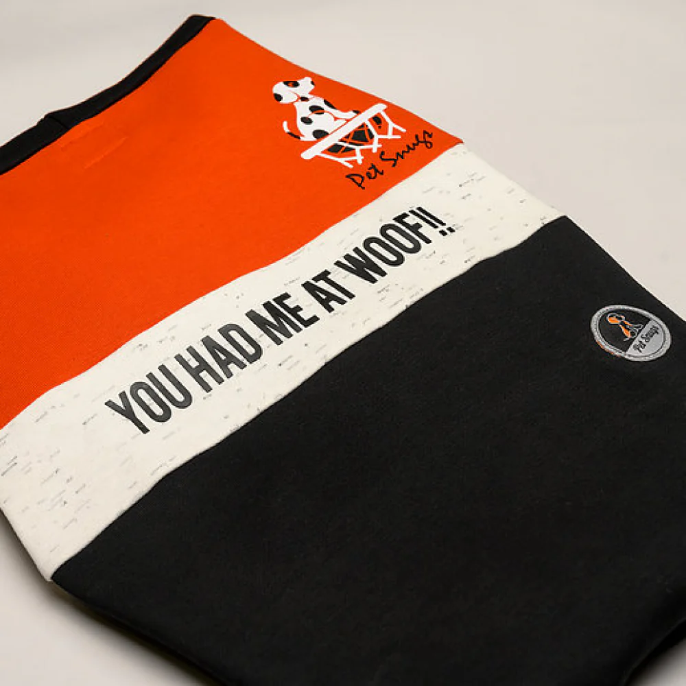 Pet Snugs You Had Me At Woof Sweatshirt for Dogs (Orange White & Black) - Image 3