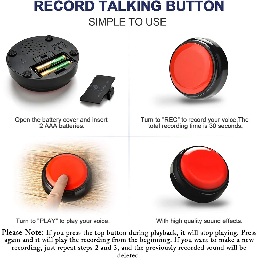 Pet Vogue Voice Recording Interactive Button for Dogs & Cats (Red) - Image 4
