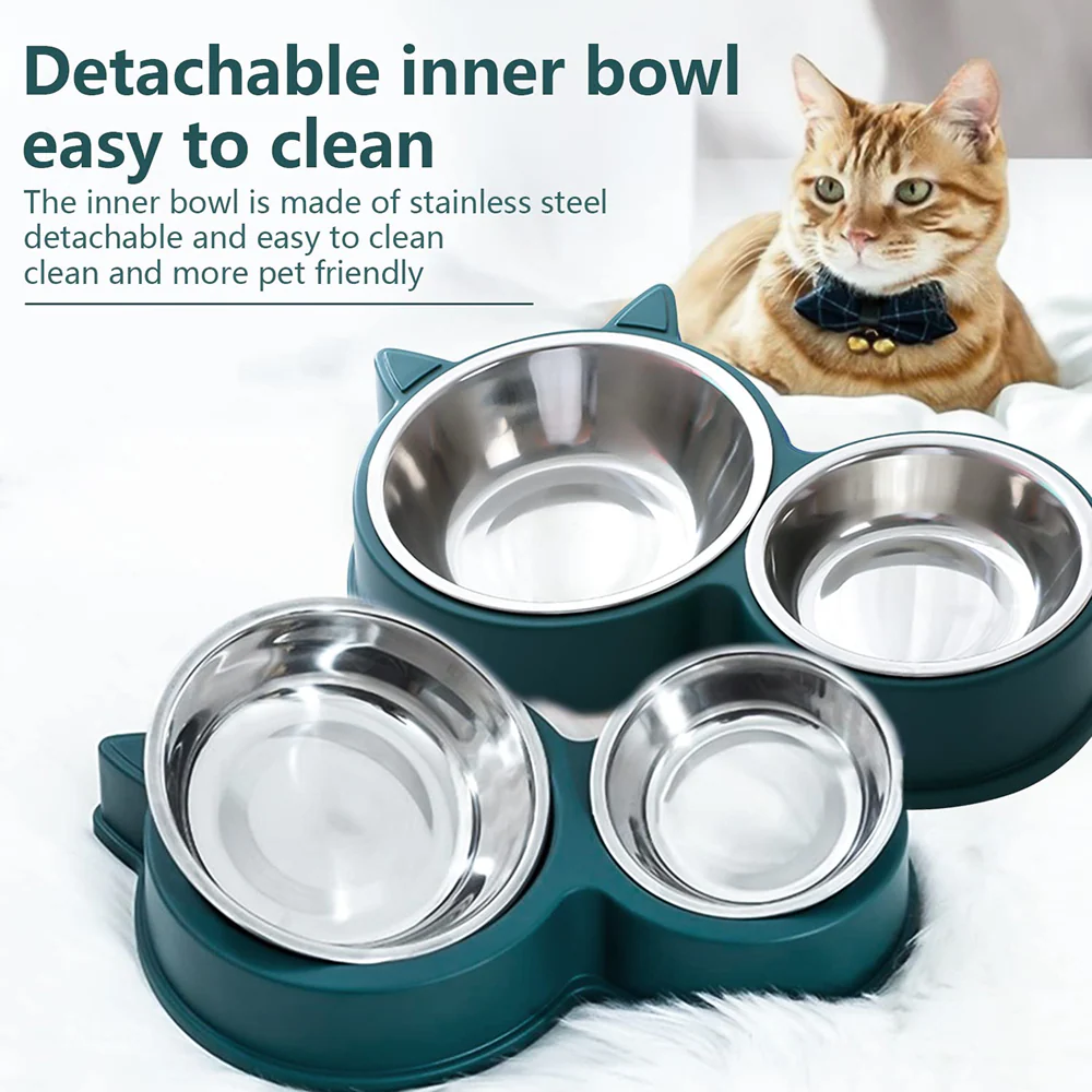 Pet Vogue Double Stainless Steel Bowl for Cats (Blue) - Image 3