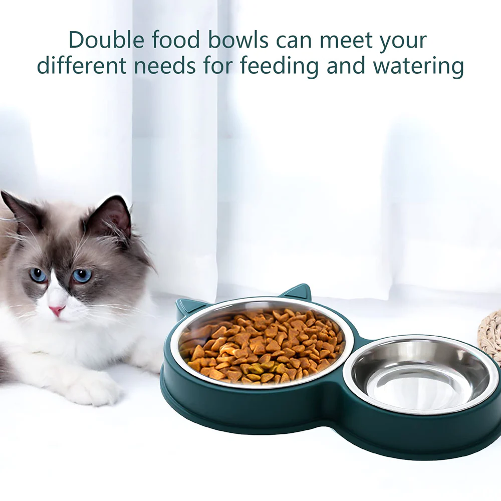 Pet Vogue Double Stainless Steel Bowl for Cats (Blue) - Image 4
