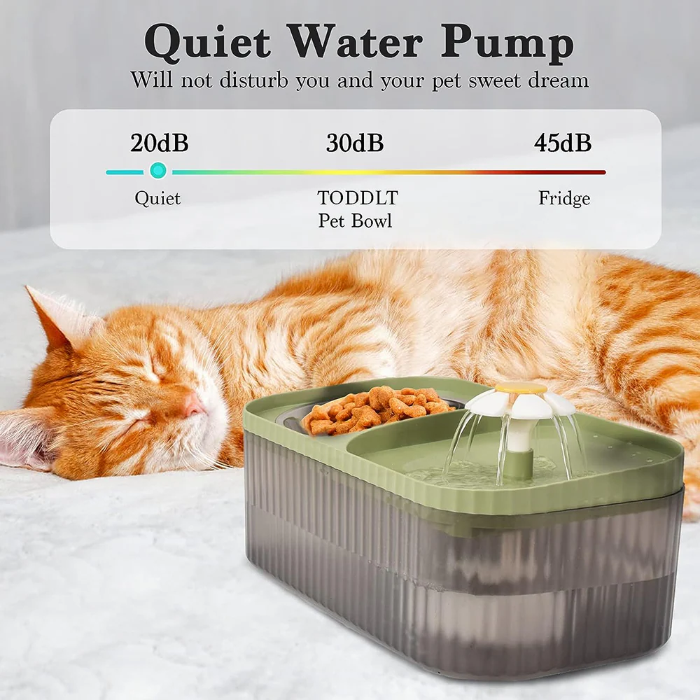Pet Vogue Exclusive Cat Water Fountain and Food Bowl with Ultra-Quiet Pet Water Dispenser for Cats and Small Dogs (Green) - Image 2