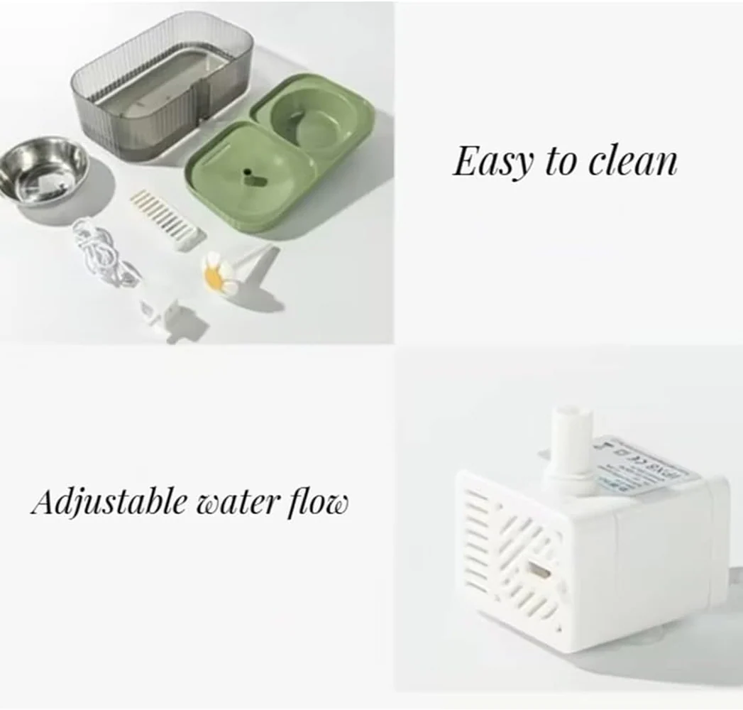 Pet Vogue Exclusive Cat Water Fountain and Food Bowl with Ultra-Quiet Pet Water Dispenser for Cats and Small Dogs (Green) - Image 3