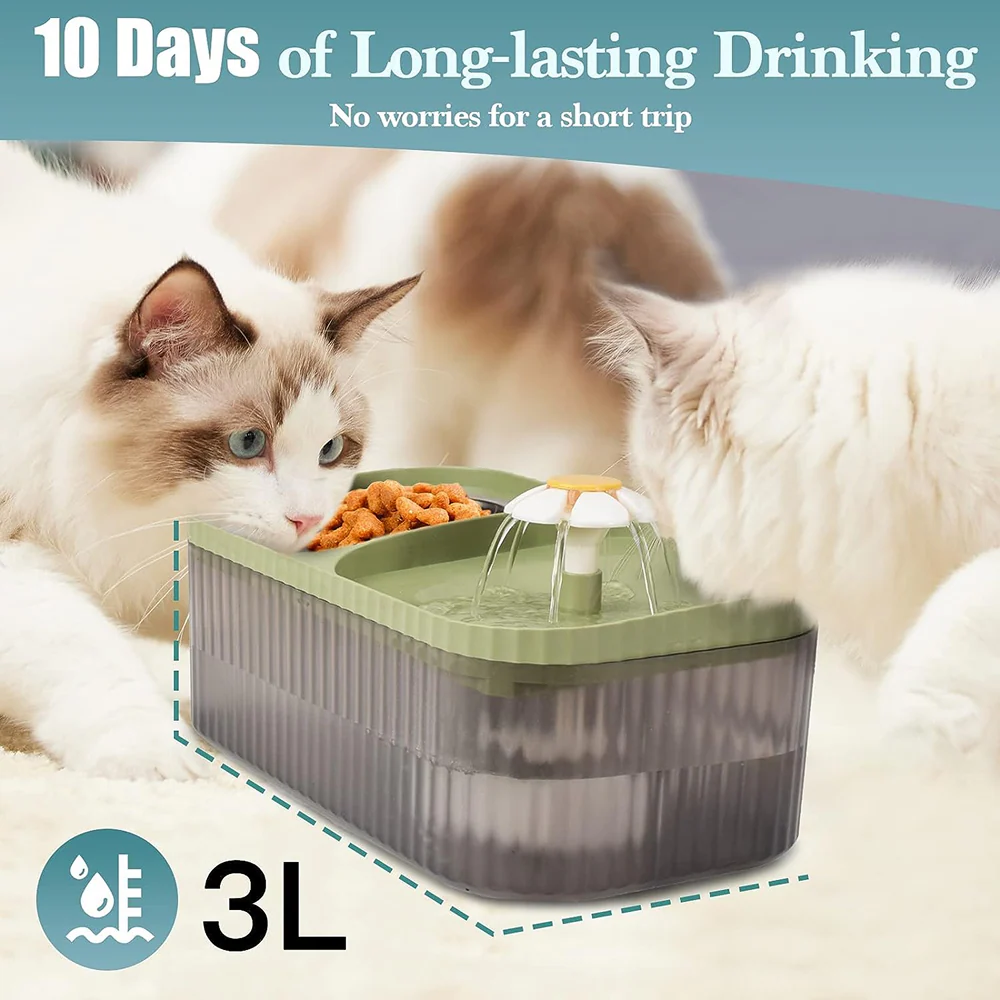 Pet Vogue Exclusive Cat Water Fountain and Food Bowl with Ultra-Quiet Pet Water Dispenser for Cats and Small Dogs (Green) - Image 6