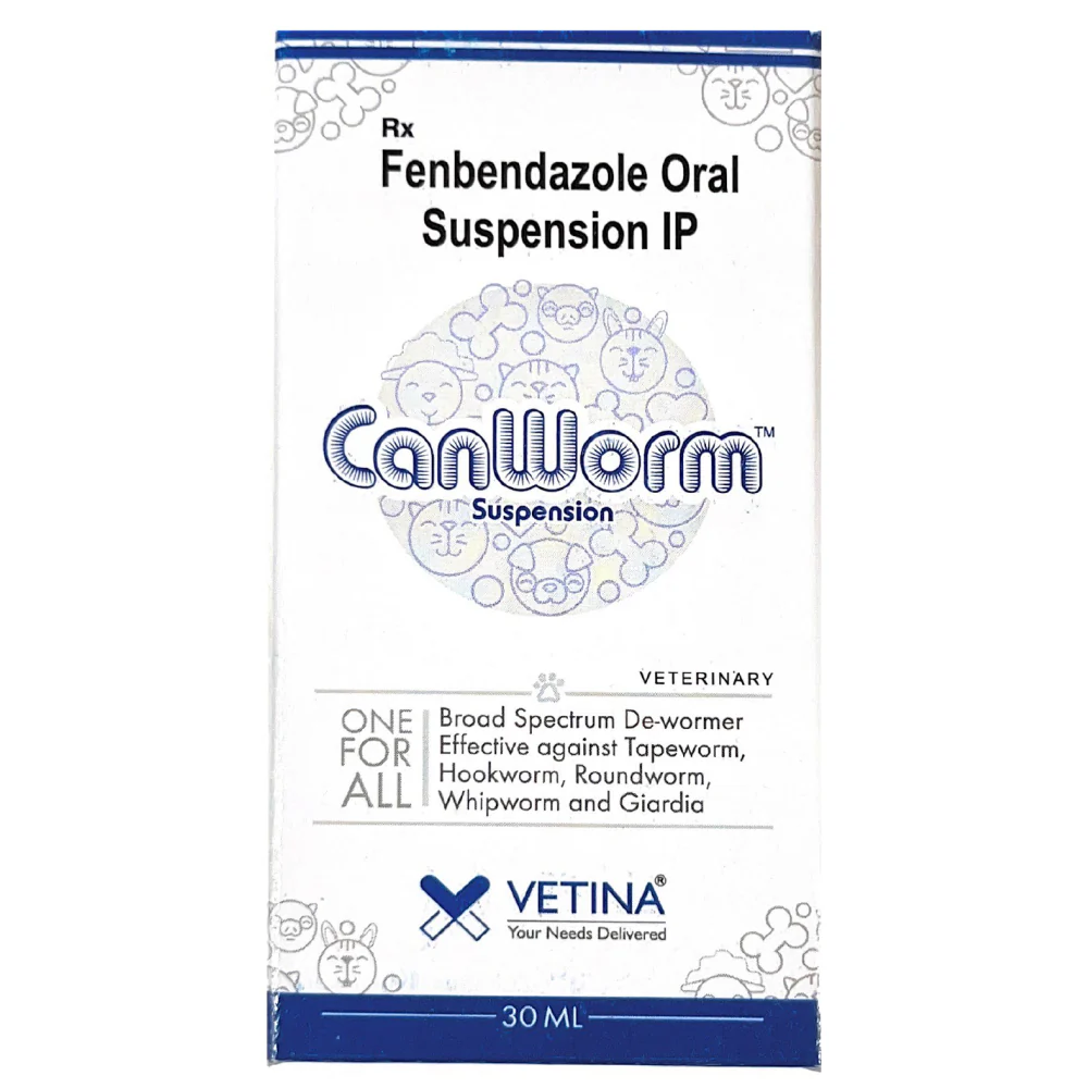 Vetina Canworm (Fenbendazole) Pet Deworming Suspension (30ml) and Venkys Gutwell Pre & Probiotics Gut Health Powder (100g) for Dogs and Cats Combo - Image 2