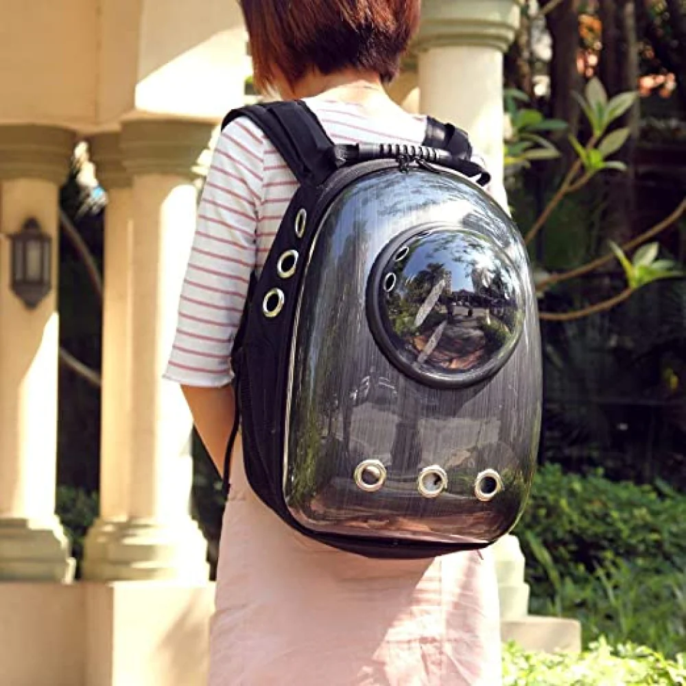 Petcrux Transparent Breathable Plain Astronaut Carrier Backpack for Dogs and Cats (Black) - Image 4