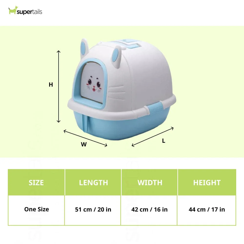 PetGains Fully Enclosed Litter Box Deodorant Anti Stink Toilet for Cats (Blue/White) - Image 2