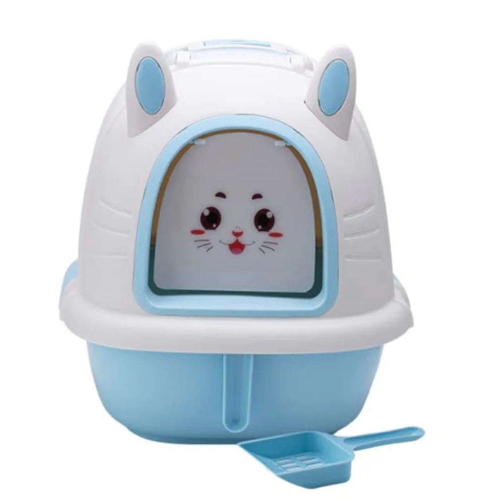 PetGains Fully Enclosed Litter Box Deodorant Anti Stink Toilet for Cats (Blue/White) - Image 3