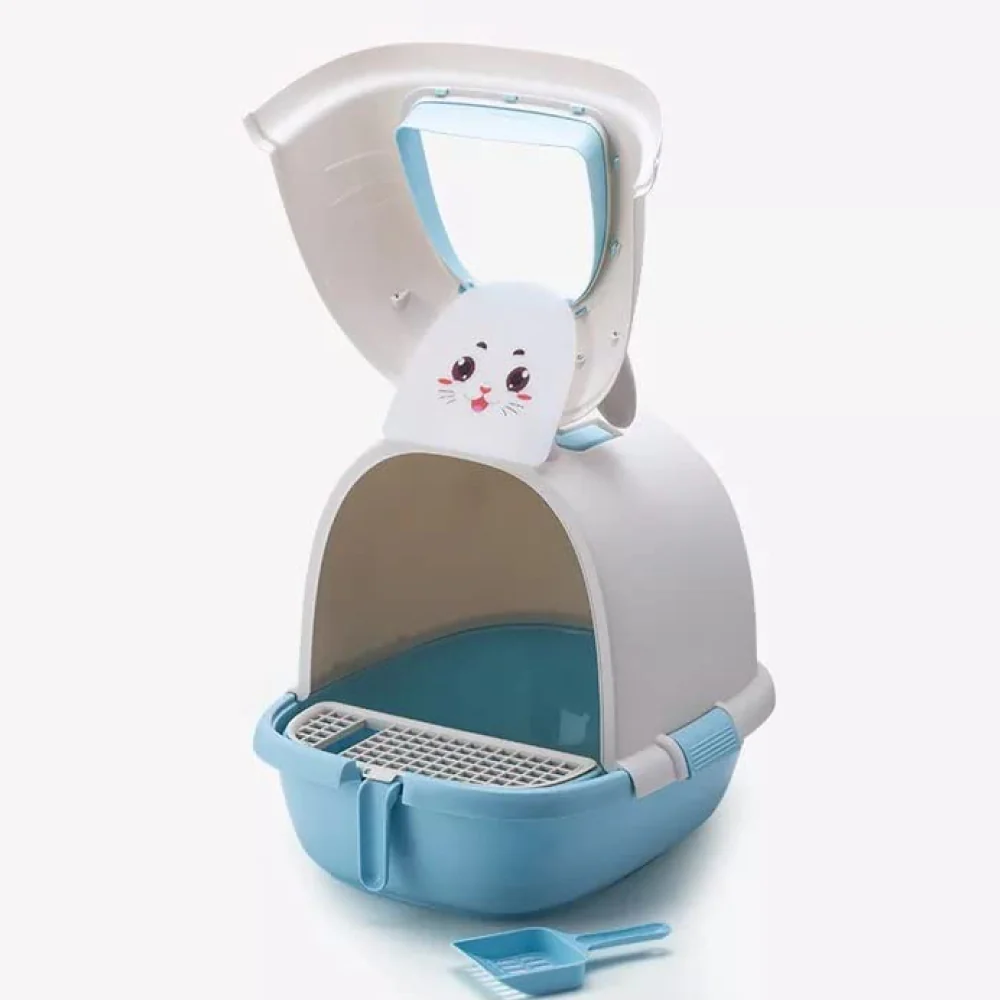 PetGains Fully Enclosed Litter Box Deodorant Anti Stink Toilet for Cats (Blue/White) - Image 4