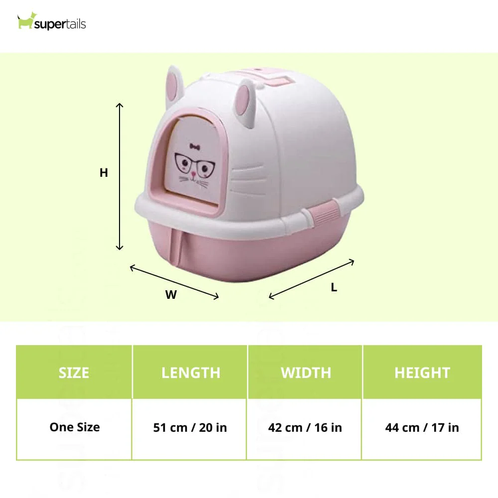 PetGains Fully Enclosed Litter Box Deodorant Anti Stink Toilet for Cats (Pink/White) - Image 2