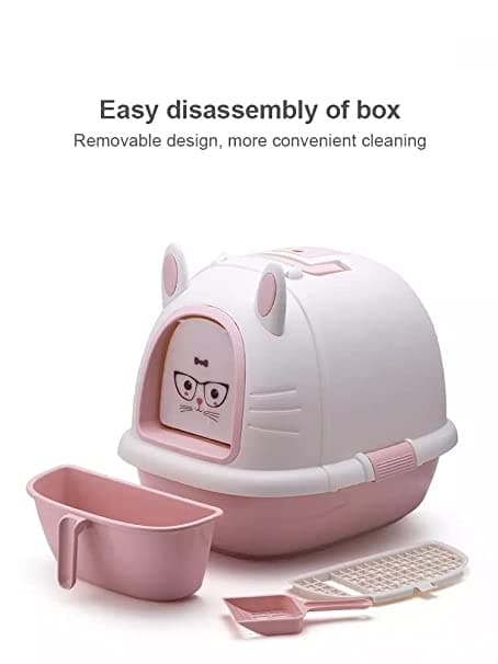 PetGains Fully Enclosed Litter Box Deodorant Anti Stink Toilet for Cats (Pink/White) - Image 3