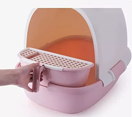 PetGains Fully Enclosed Litter Box Deodorant Anti Stink Toilet for Cats (Pink/White) - Image 4
