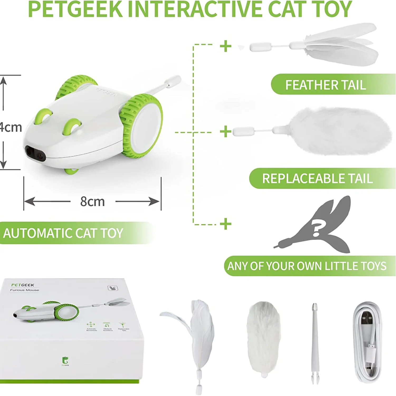 Pet Geek Furious Mouse Toy for Cats (White/Green) - Image 2