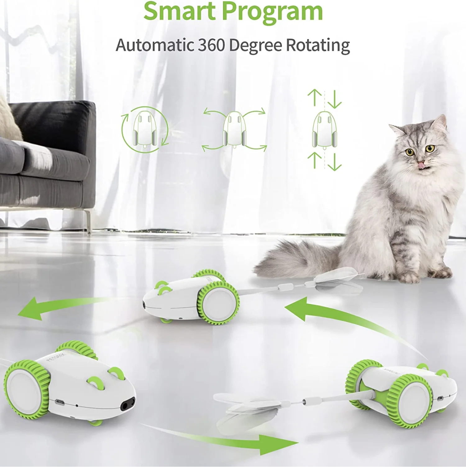 Pet Geek Furious Mouse Toy for Cats (White/Green) - Image 3