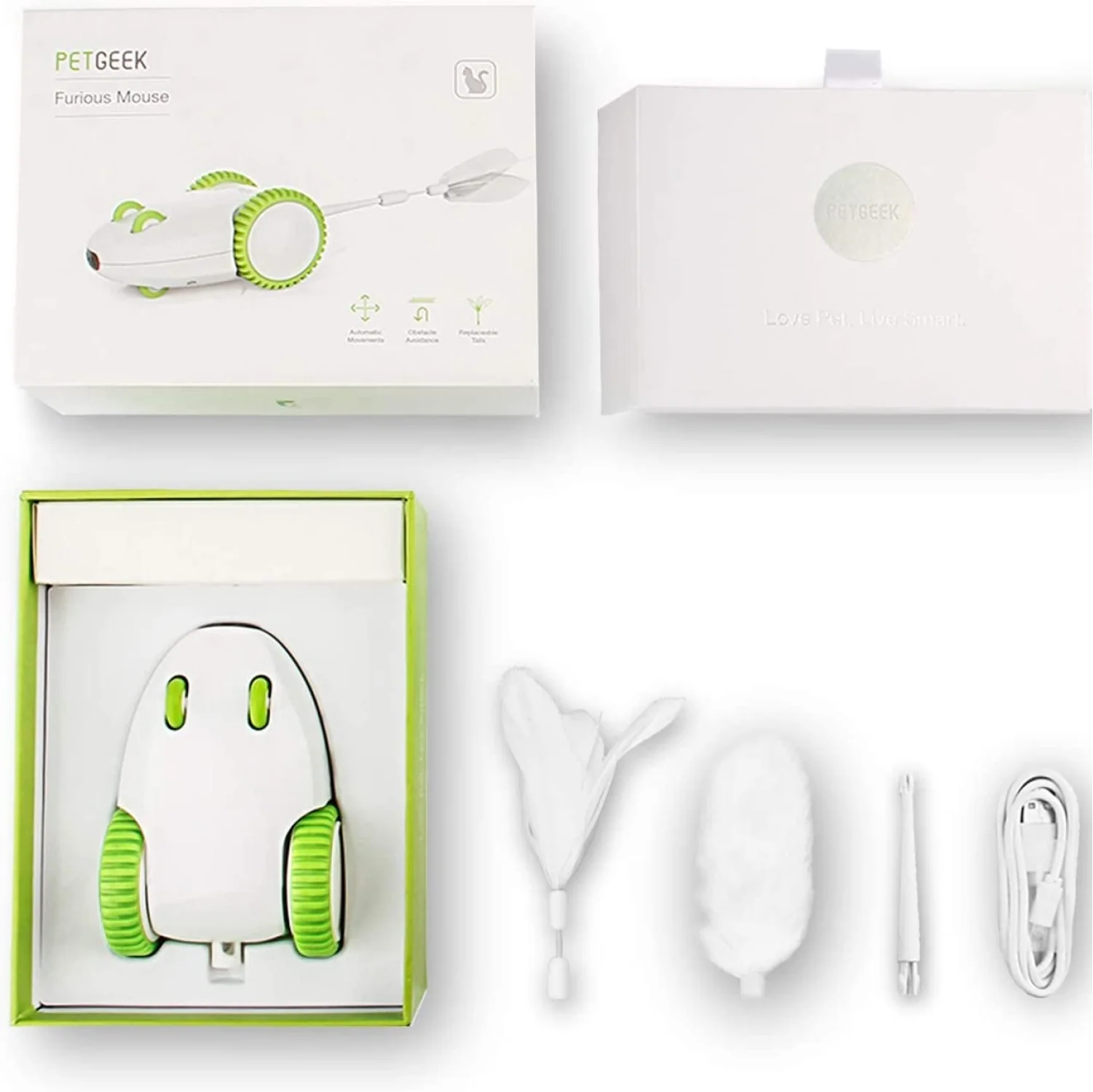 Pet Geek Furious Mouse Toy for Cats (White/Green) - Image 6