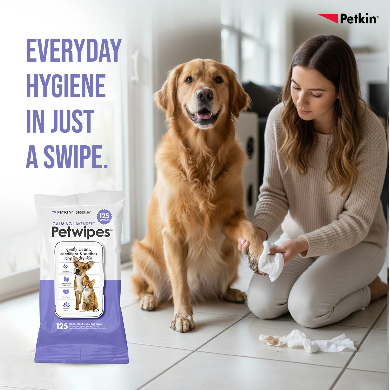 Petkin Calming Lavender Petwipes for Dogs and Cats - Image 2