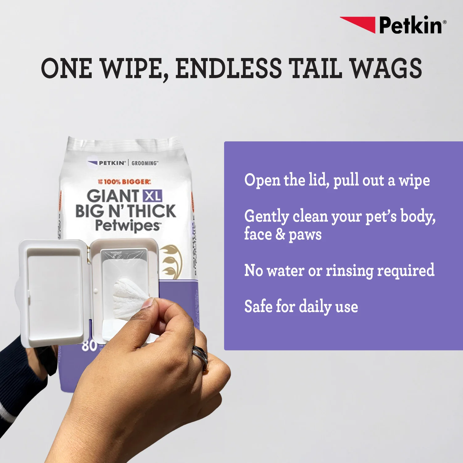 Petkin Gaint Big N' Thick  Lavender Scented Petwipes for Dogs and Cats - Image 4