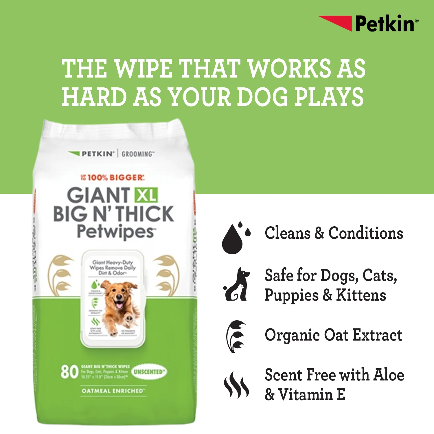 Petkin Gaint Big N' Thick  Unscented Petwipes for Dogs and Cats - Image 2