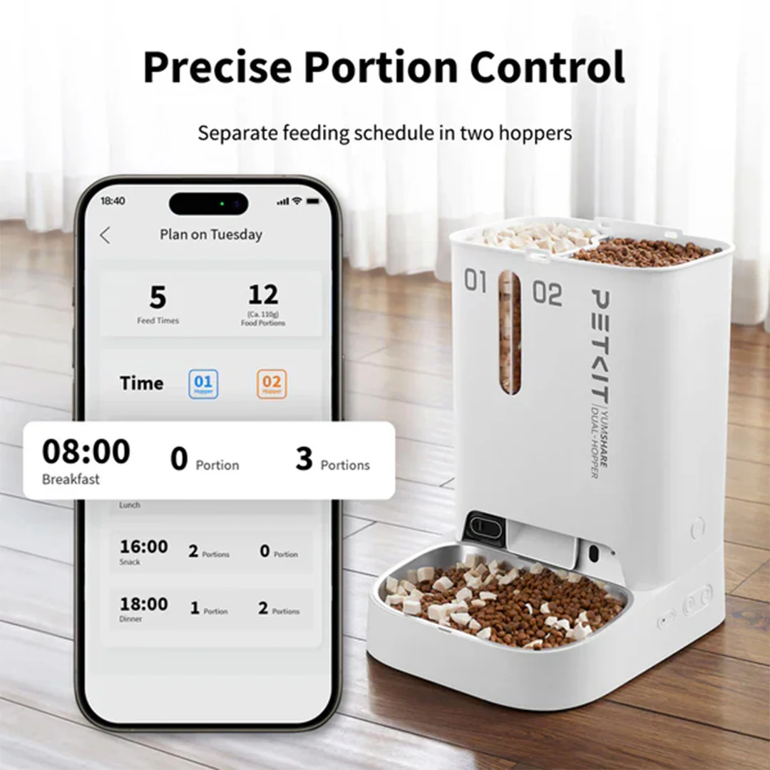 Petkit YumShare Dual Hopper Automatic 2.4G WiFi Food Dispenser with HD Camera for Dogs and Cats - Image 3