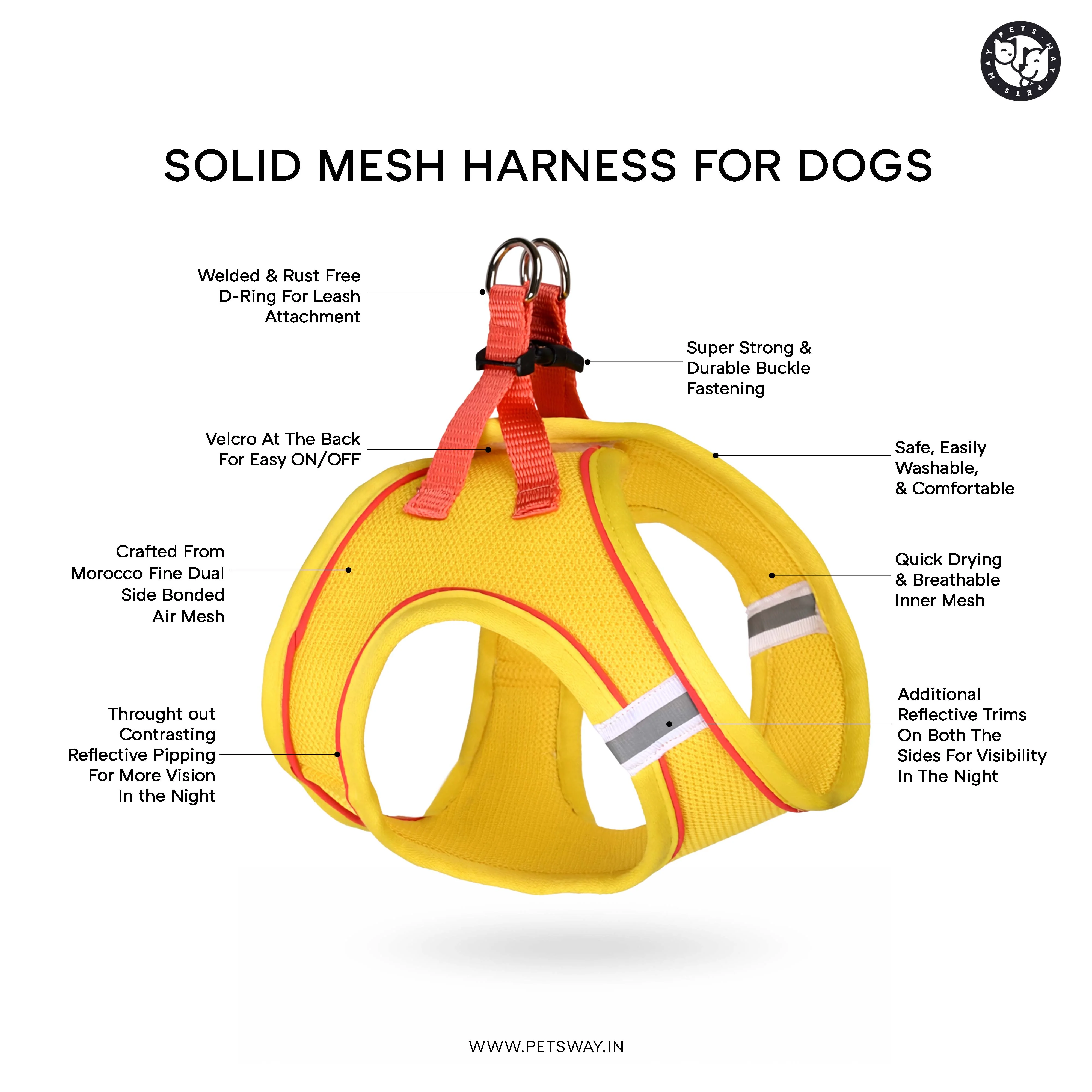 Pets Way Air Mesh Harness for Puppies & Small Dogs (Neon) - Image 6