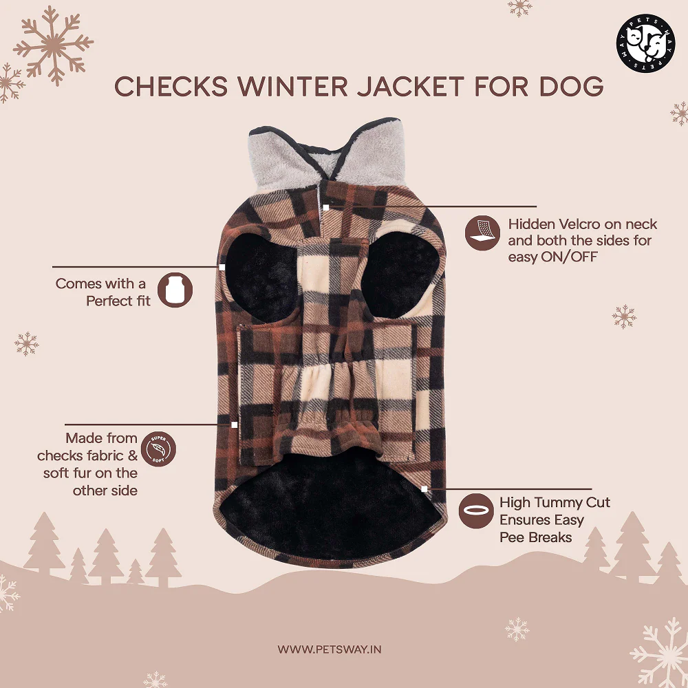 Pets Way Checks Winter Jacket for Dogs (Brownie) - Image 2