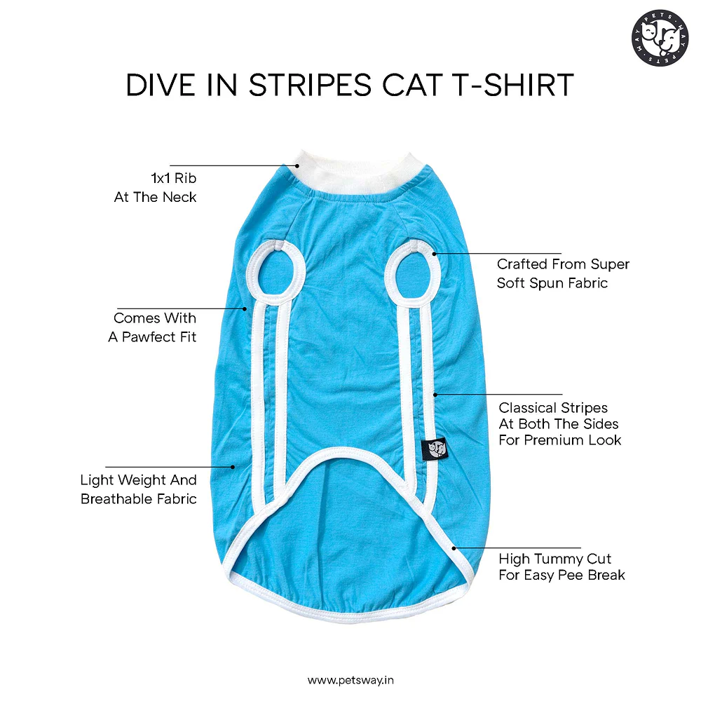 Pets Way Dive In Stripes Tshirt for Cat (Ocean) - Image 3