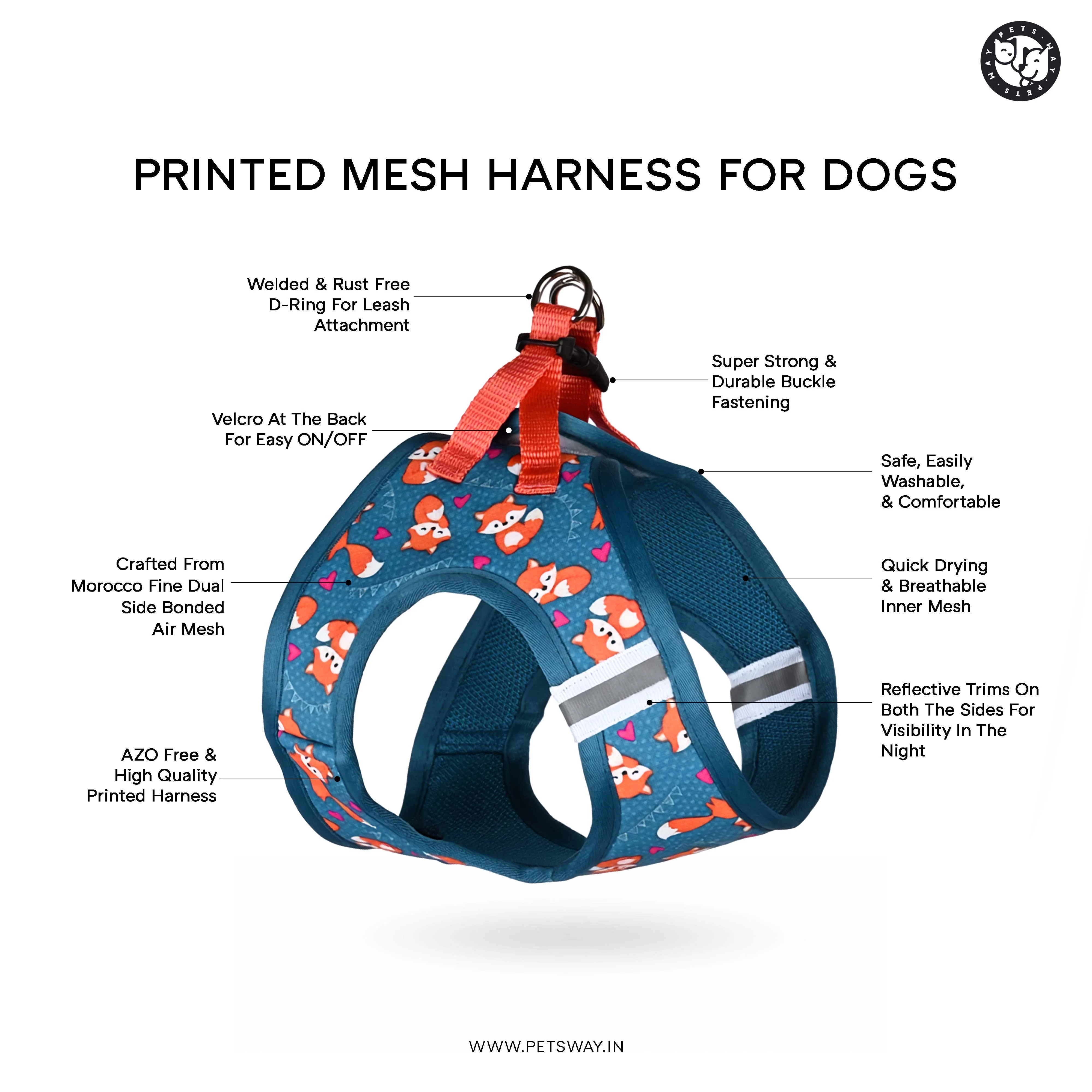 Pets Way Foxie Air Mesh Printed Harness for Puppies and Small Dogs - Image 6